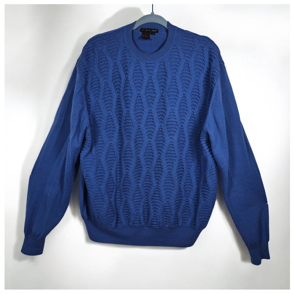 Tulliano Sweater Men Extra Large Blue Wool Blend Textured Crew Neck‎ Long Sleeve